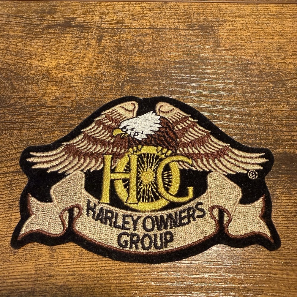 Vtg Harley Owners Group HOG Eagle Embroider Patch Gold Black Biker 5"‎ Classic